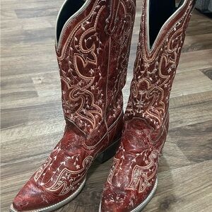 Red Western Embroidered Cowboy Boots J.B. Dillon size 11